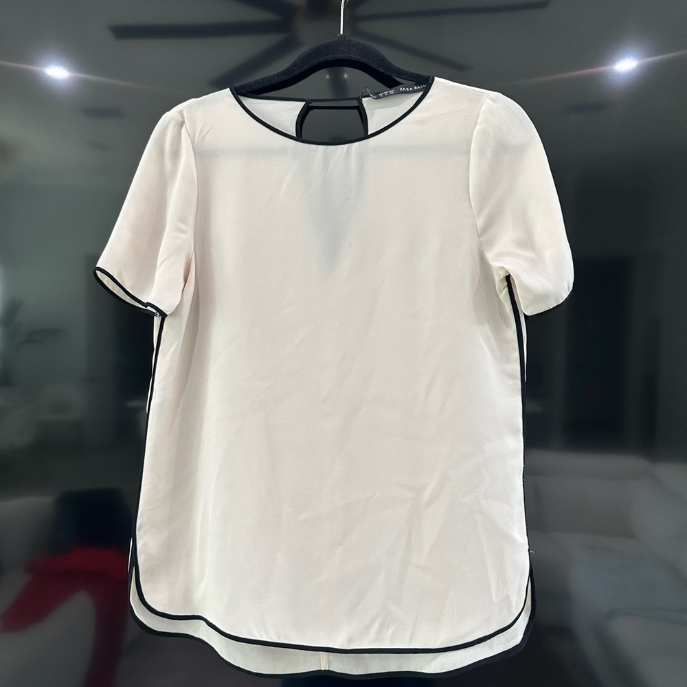 Zara Cream Boxy Short Sleeve Blouse